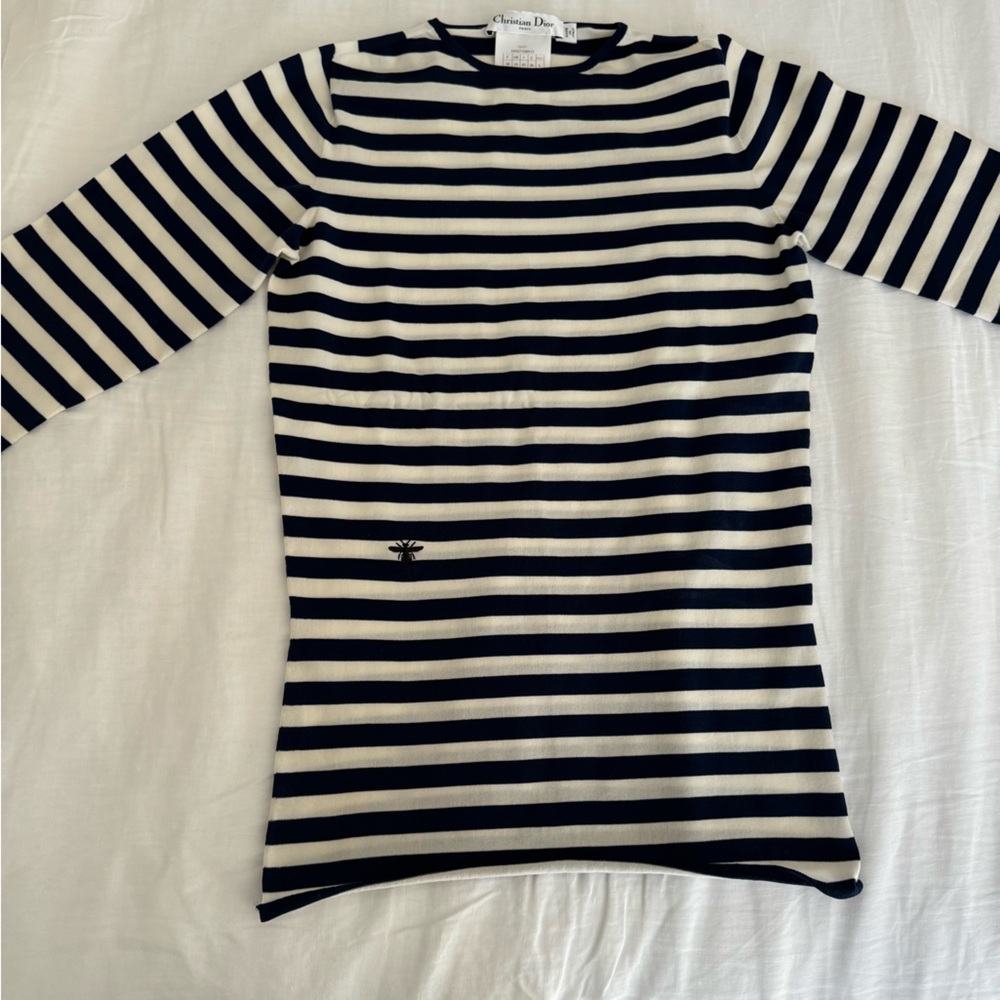 Dior Navy and White Striped Top